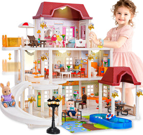 TUZT doll house 3-story elevator scene showing multi-floor play potential
