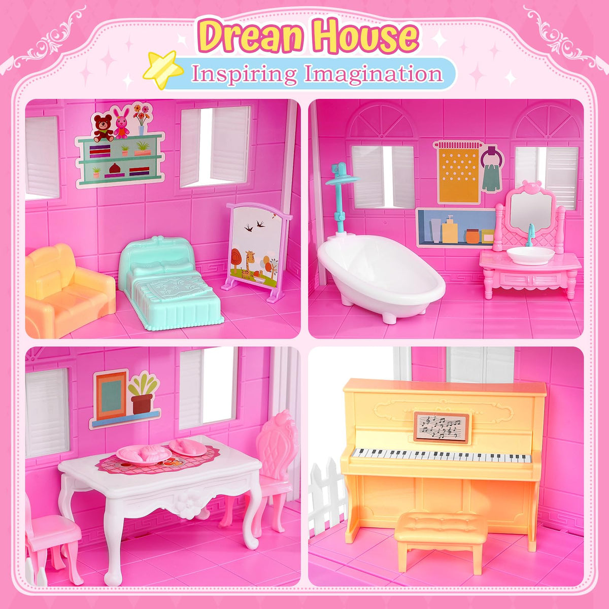 TUZT doll house patio breakfast scene adds realistic outdoor role-play moments.