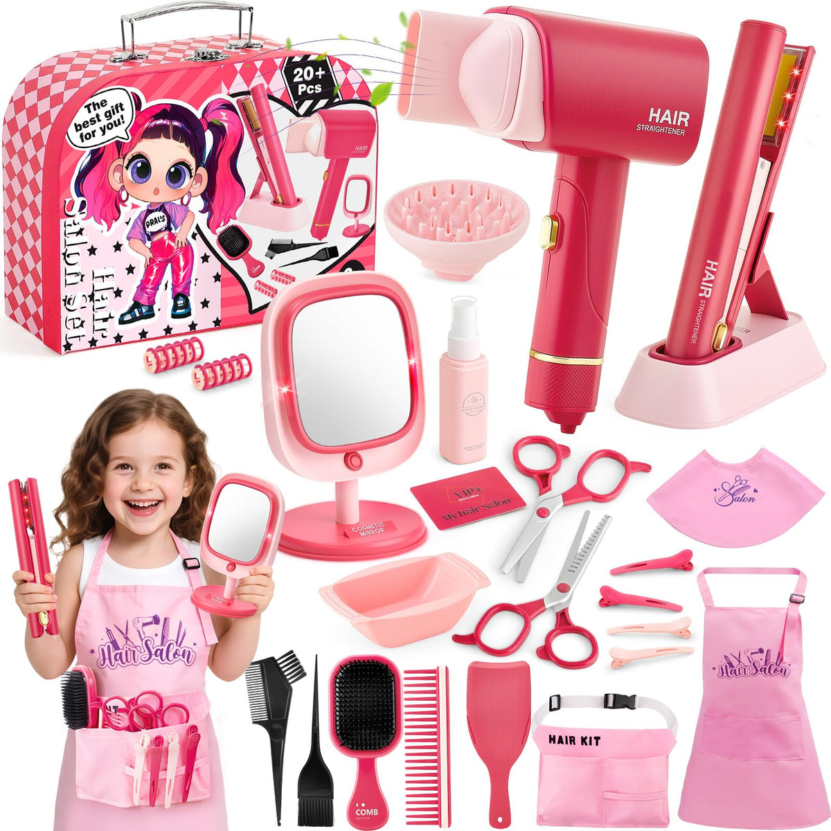 TUZT Hair Salon Play Set carry case for organized pretend styling at home.
