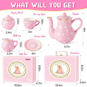 TUZT four pink cups and saucers with gold trim for elegant pretend tea