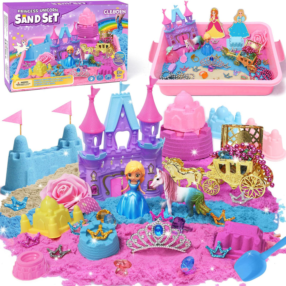 TUZT Princess Unicorn Sensory Bin ready for imaginative play with colorful sand