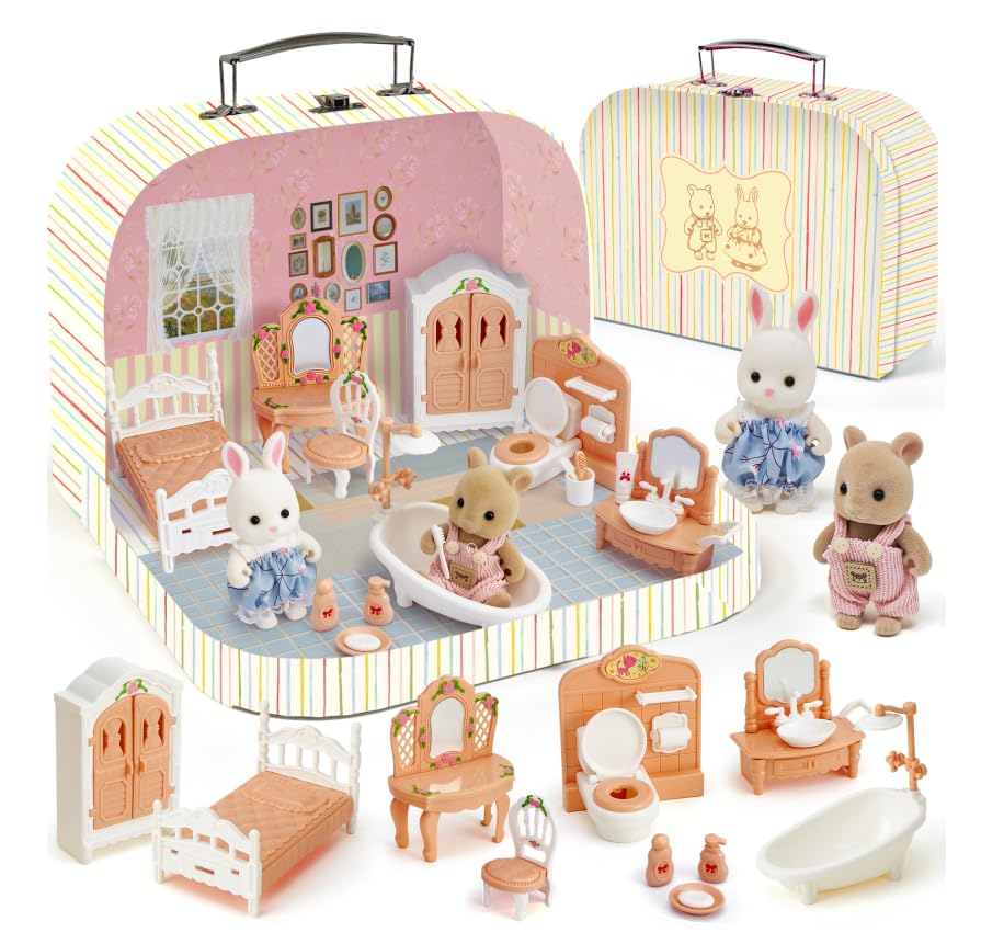 TUZT suitcase dollhouse bedroom furniture for imaginative play and organization