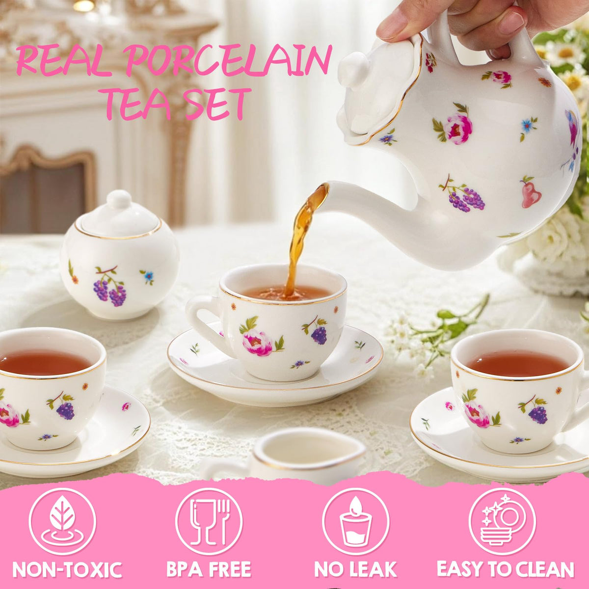 TUZT Tea Party delicate floral pattern accents elevate quiet play and storytelling
