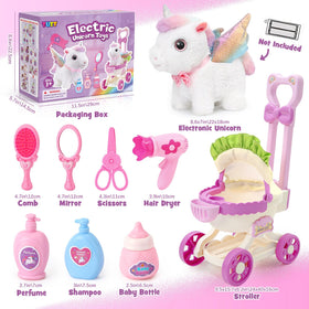 TUZT unicorn care set bottle and shampoo emphasizes gentle pretend feeding and care