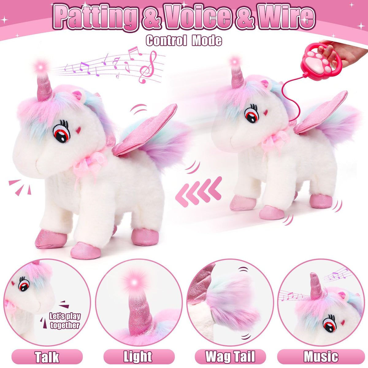 TUZT leash helps kids guide the walking unicorn around the room.