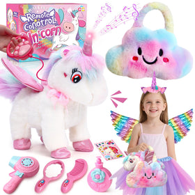TUZT walking talking unicorn toy with remote for interactive pretend play sessions.