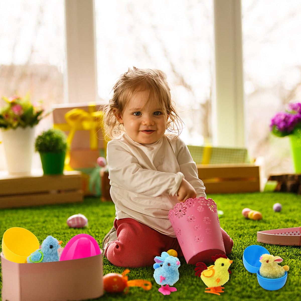 Tuzuaol wind-up bunnies and chicks surprise during egg hunts