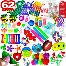 TwCare 62-pack fidget toys set packaging showing variety for parties and classrooms
