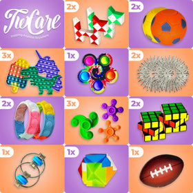 TwCare unicorn and dinosaur favors highlighting sensory options for kids' celebrations