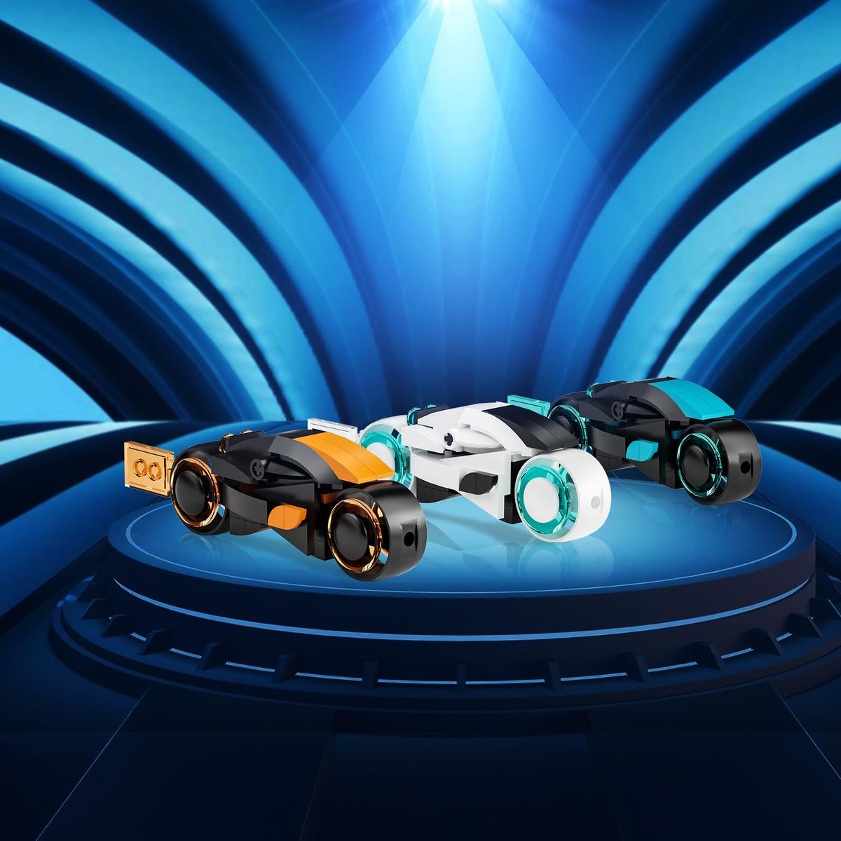 Tweandar TRON Legacy Building Set Tron Light Cycle model evokes action.