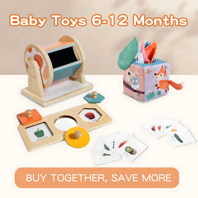 Twefex baby tissue box toy invites grabbing and reinsert actions for tactile exploration.