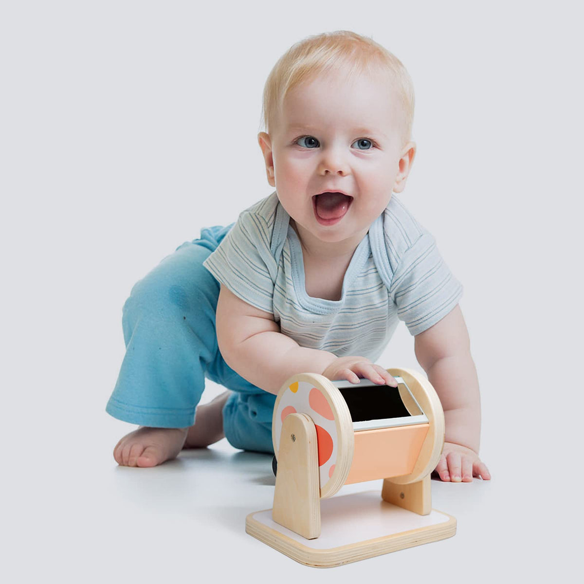 Twefex Montessori drum tummy time play highlight safe, engaging activity.