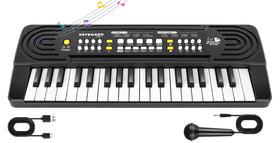 TWFRIC kids 37-key toy piano front view in black, portable music exploration
