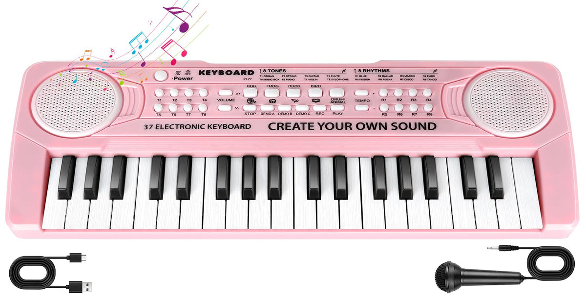 TWFRIC kids pink 37-key toy piano with record playback for creativity