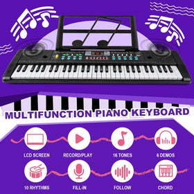 TWFRIC Kids Keyboard Piano 61 Keys Battery and power options for flexible use.