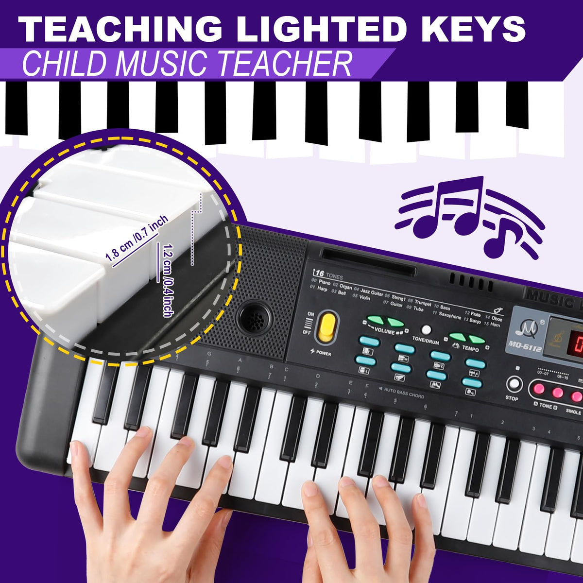 TWFRIC Kids Keyboard Piano 61 Keys Educational tool for rhythm, chords, and melodies.
