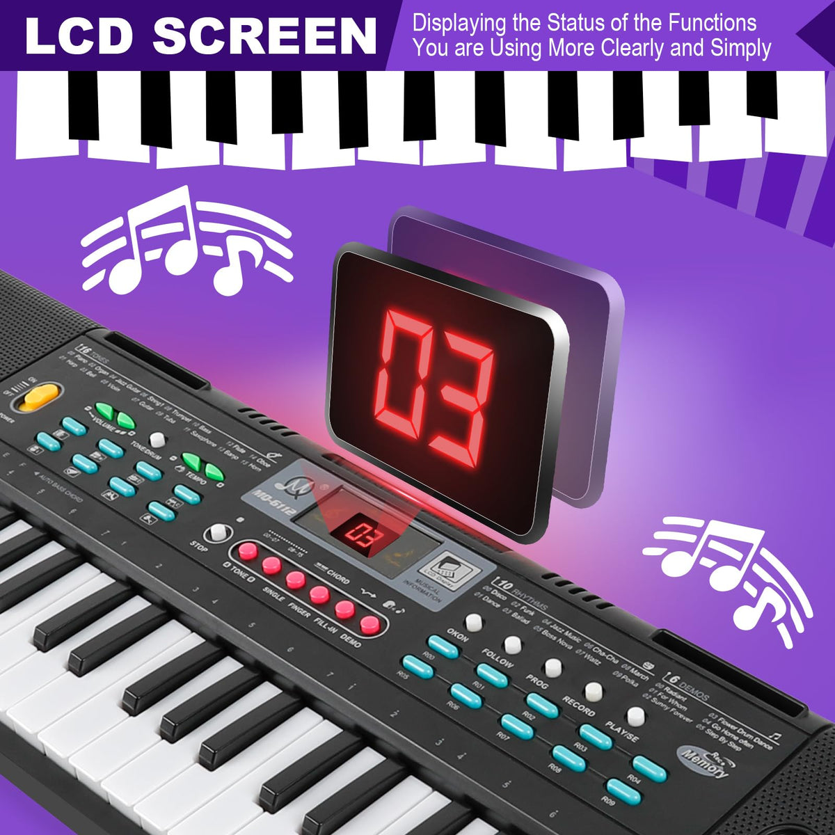 TWFRIC Kids Keyboard Piano 61 Keys Microphone for sing-along practice and confidence.