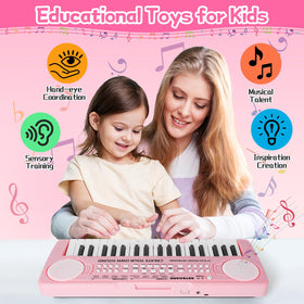 TWFRIC pink kids piano demonstrates 8 rhythms and 8 tones for exploration