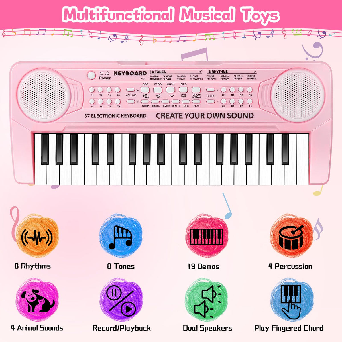TWFRIC pink keyboard featuring microphone for sing-along sessions