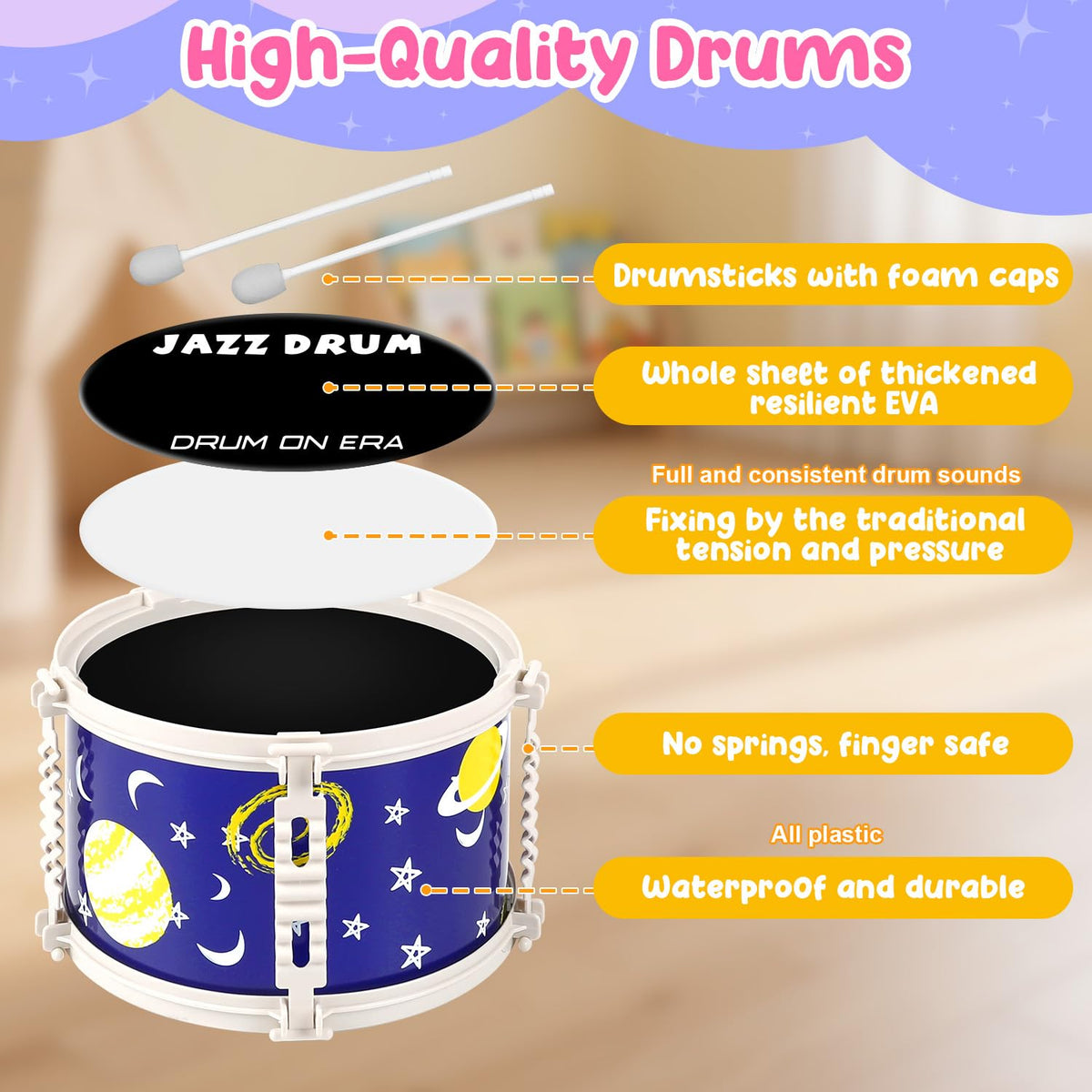 TWFRIC bass drum and pedal deliver satisfying beats during pretend performances
