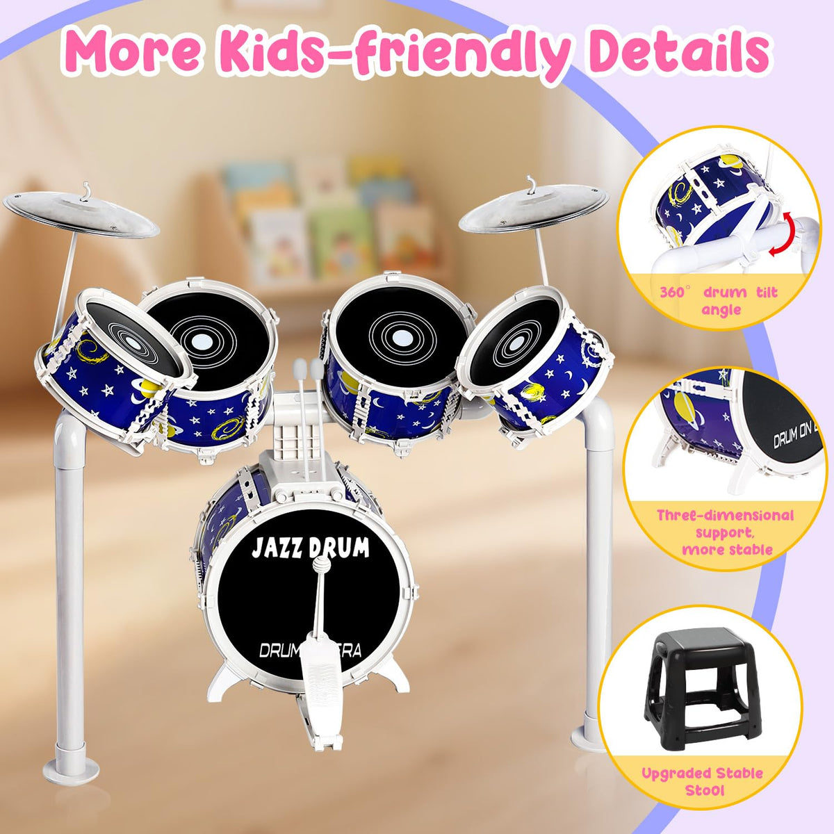 TWFRIC drum set assembled is compact enough for small play areas