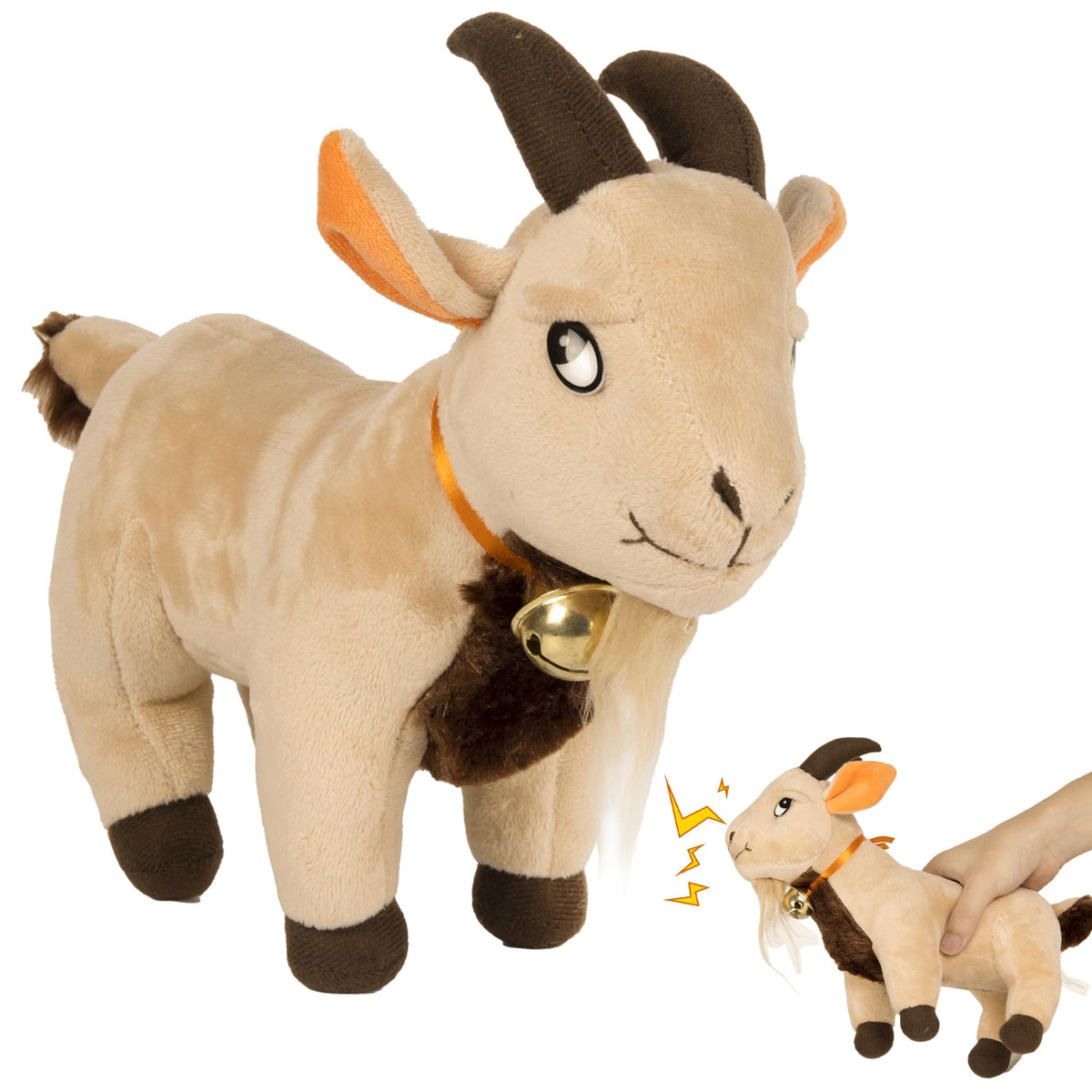 Twiddler Toys screaming goat 11inch plush on desk for instant laughs.