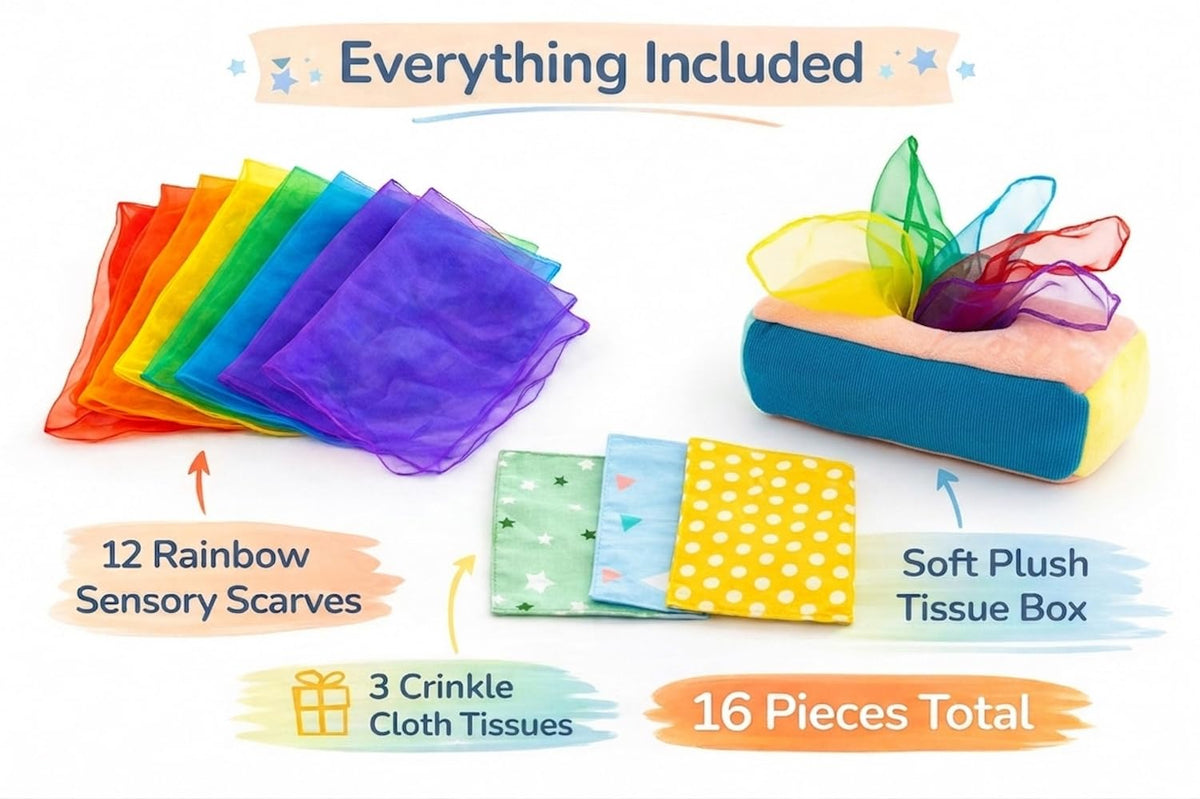 Twiddler Toys weighted plush tissue box provides stable, hands-on play.