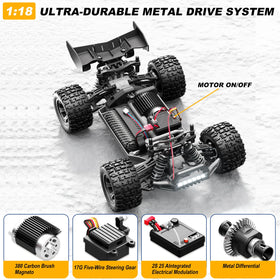 TWIKOMI 1:18 scale off-road truck rear view highlighting reinforced chassis.