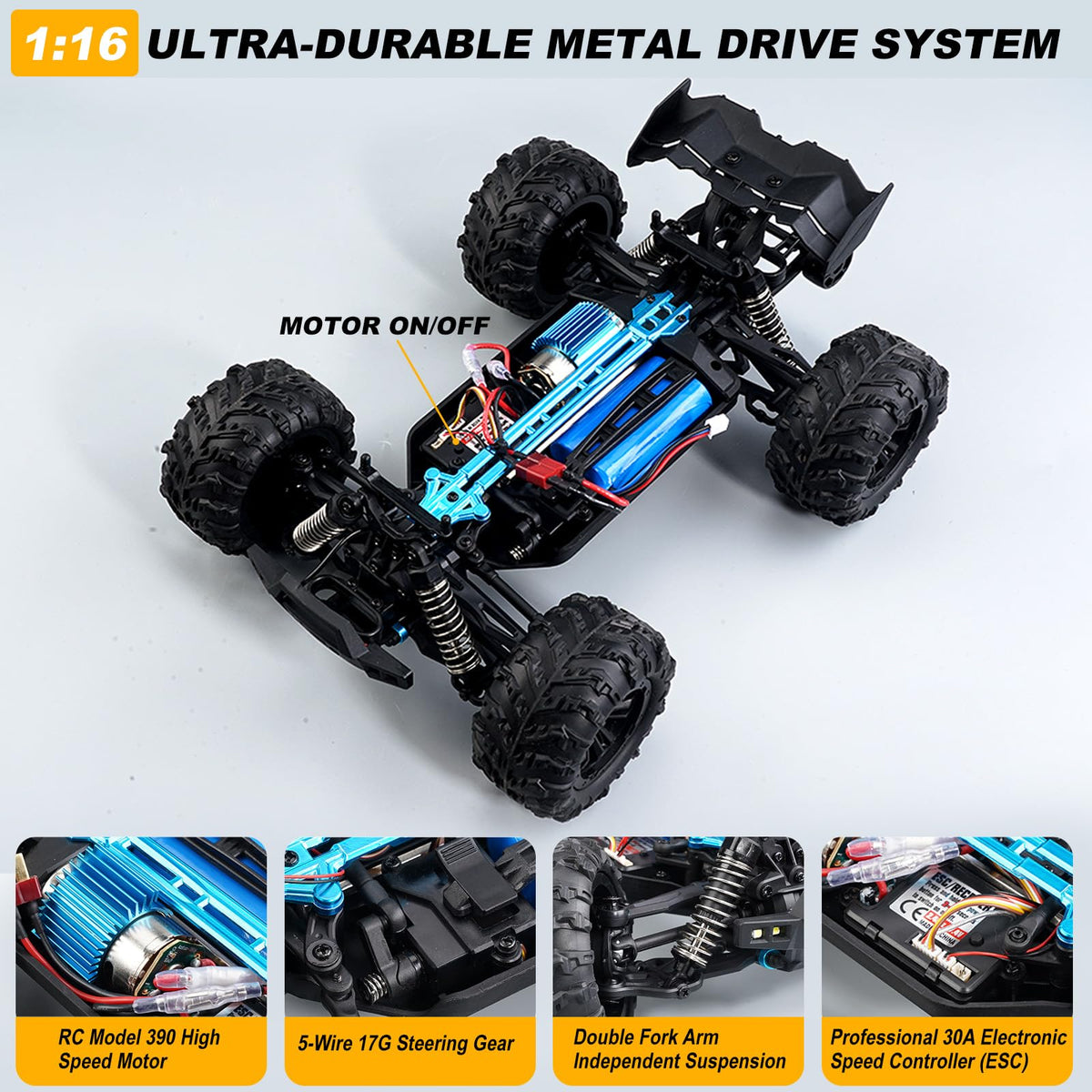 TWIKOMI 1:16 chassis detail emphasizes reinforced durability