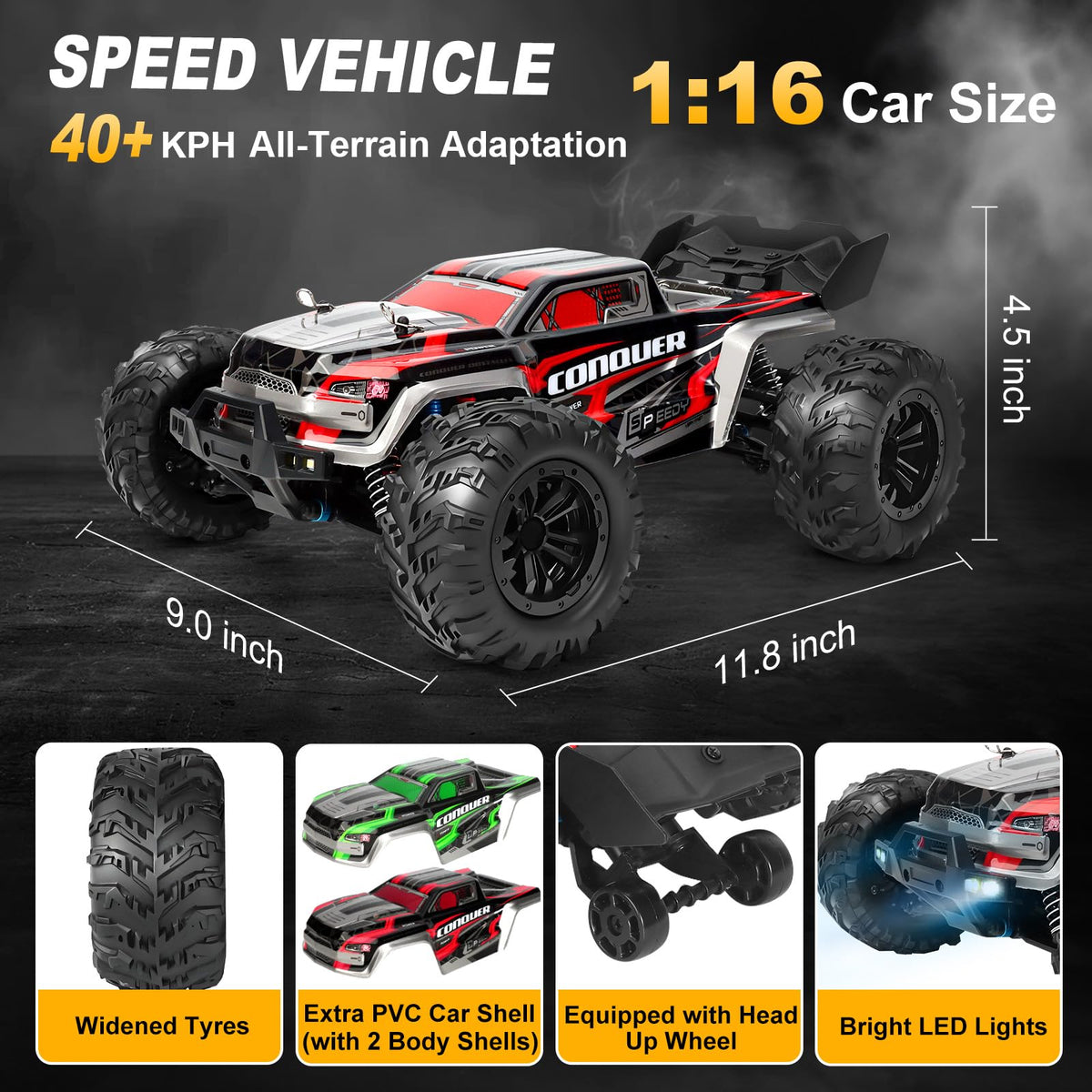 TWIKOMI 1:16 all-terrain RC car side profile for dynamic handling
