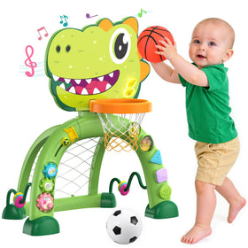 Twinkoo Dinosaur Hoop basketball shot boosts hand-eye coordination during active play.