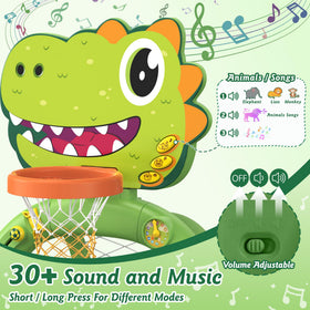Twinkoo dinosaur toy play area with gears and shape sorters for fine motor skills.