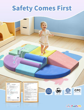 Twinkoo modular foam climbing set allows creative configurations for growing motor skills.