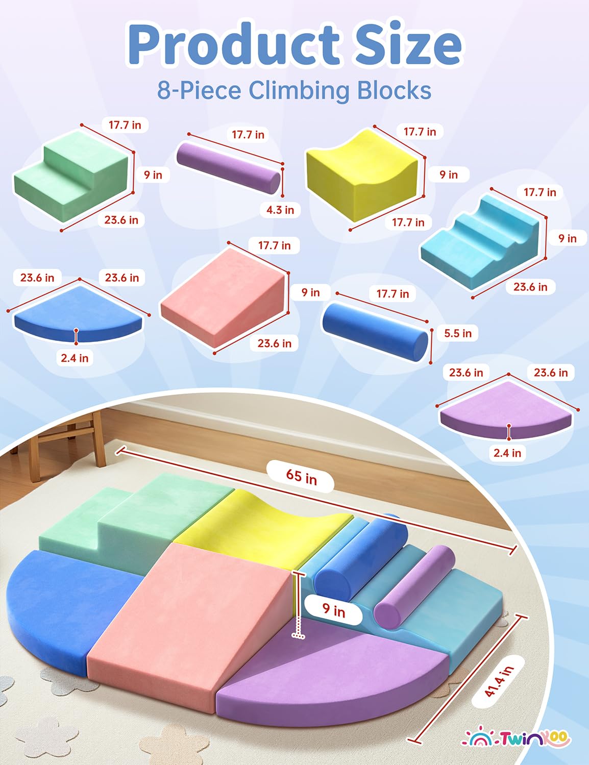 Twinkoo toddler soft-foam blocks unfolded for safe, engaging stacking and motor play.