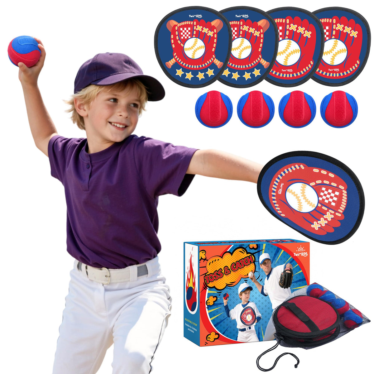 Twinkoo Toss and Catch ball set with carry bag for easy outdoor play