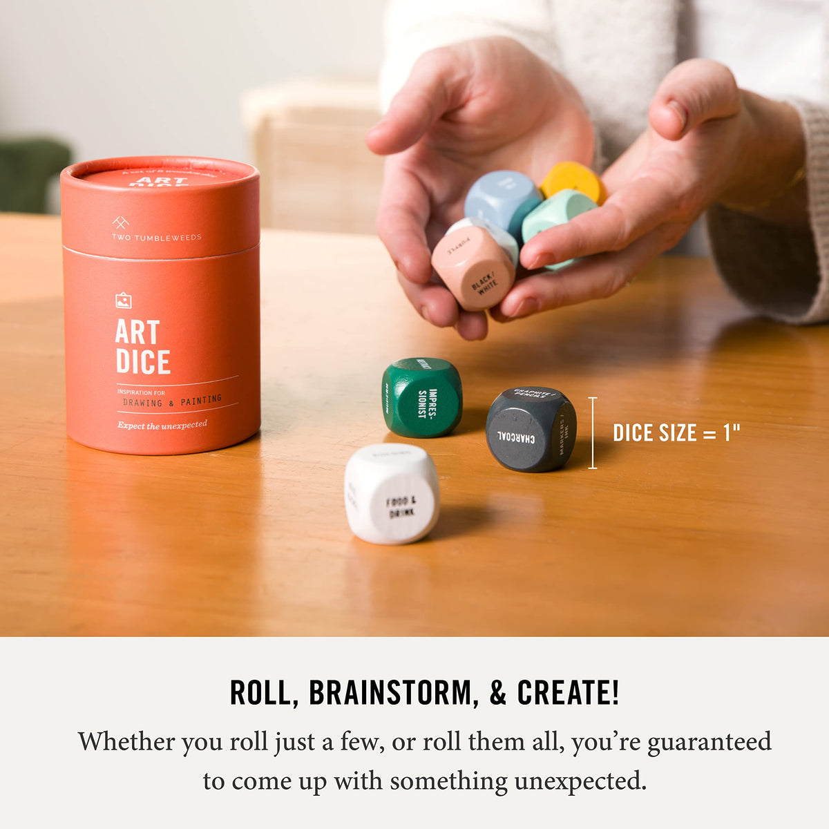 Two Tumbleweeds Art Dice help overcome art block with varied prompts.