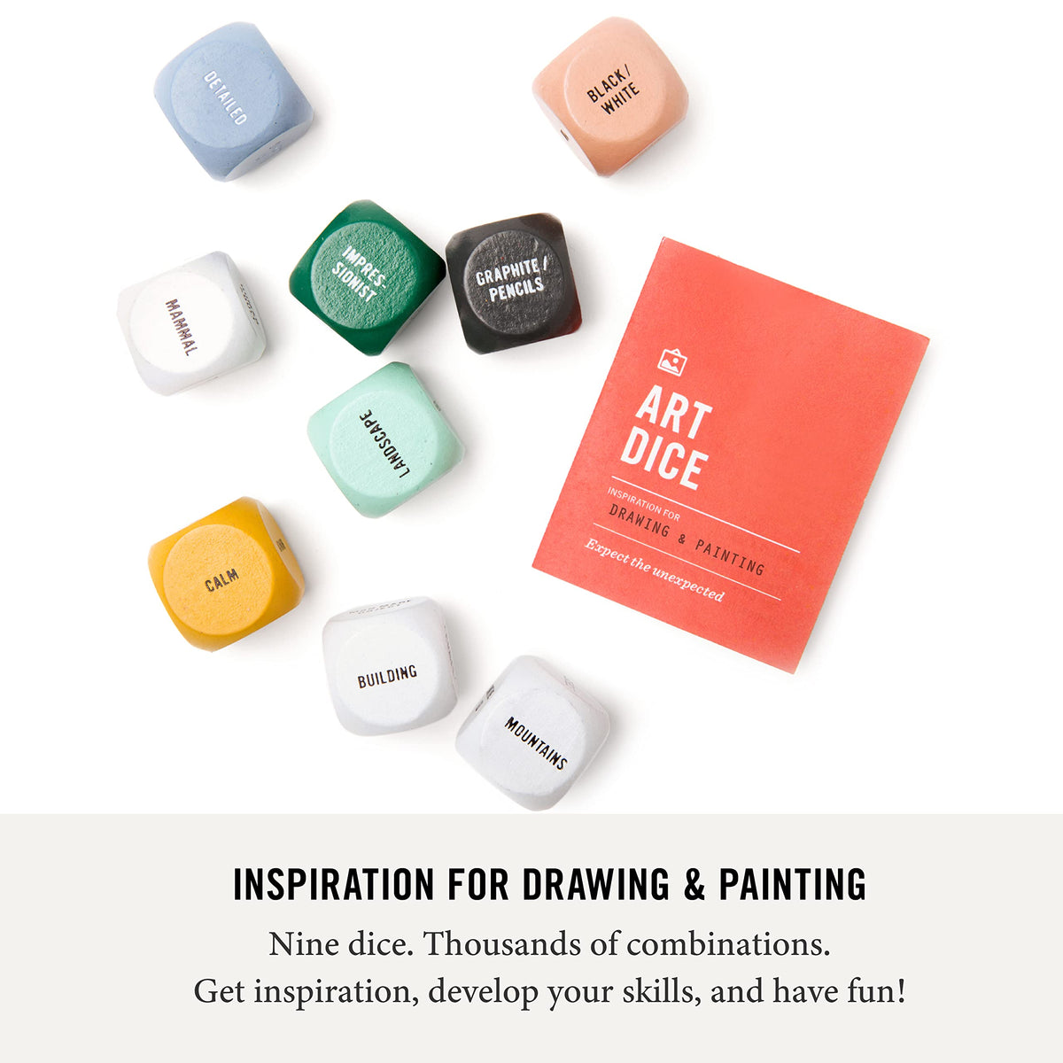 Two Tumbleweeds Art Dice feature easy-to-read 1-inch faces for quick brainstorming.