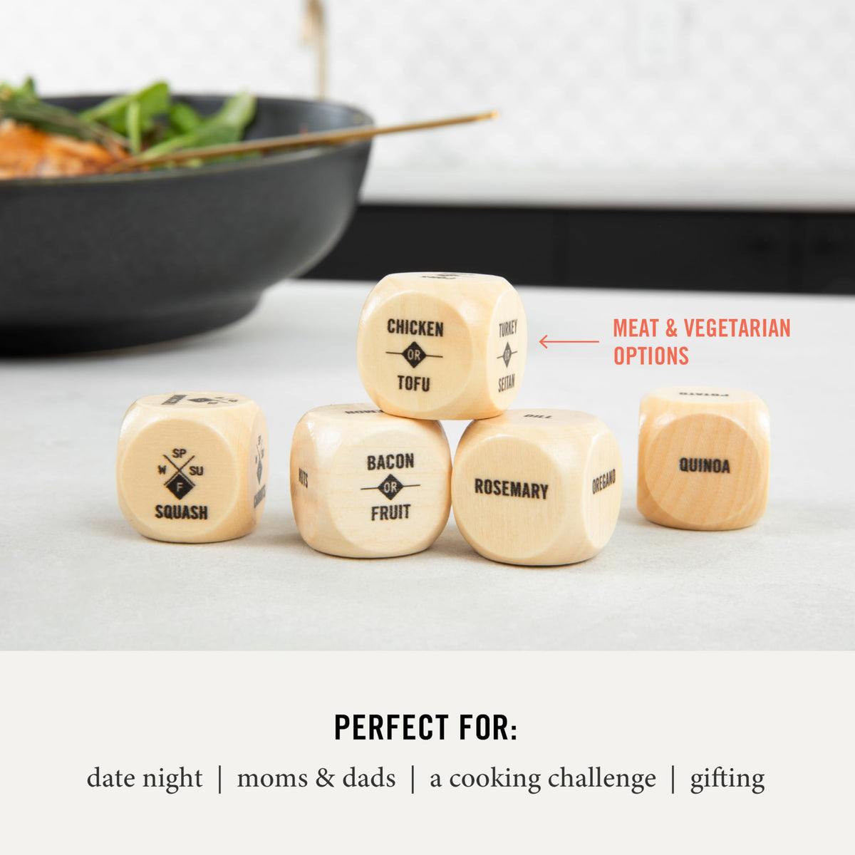 Two Tumbleweeds Foodie Dice seasonal veggie die guides fresh, seasonal meals.