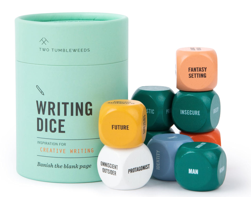Two Tumbleweeds Writing Dice set: nine color prompts spark story ideas.