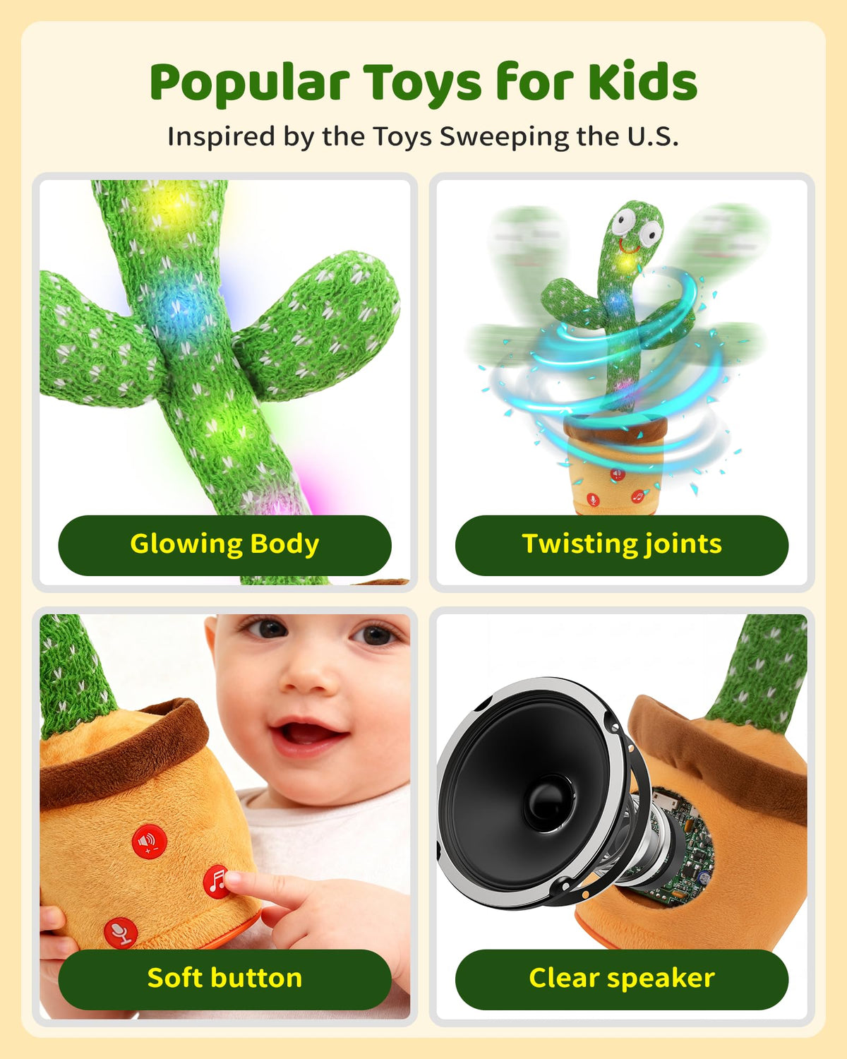 TWORIVER cactus toy with stable base for steady tabletop use