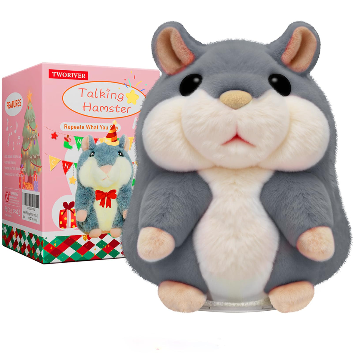 TWORIVER Talking Hamster Toy close up with soft fur and friendly gaze