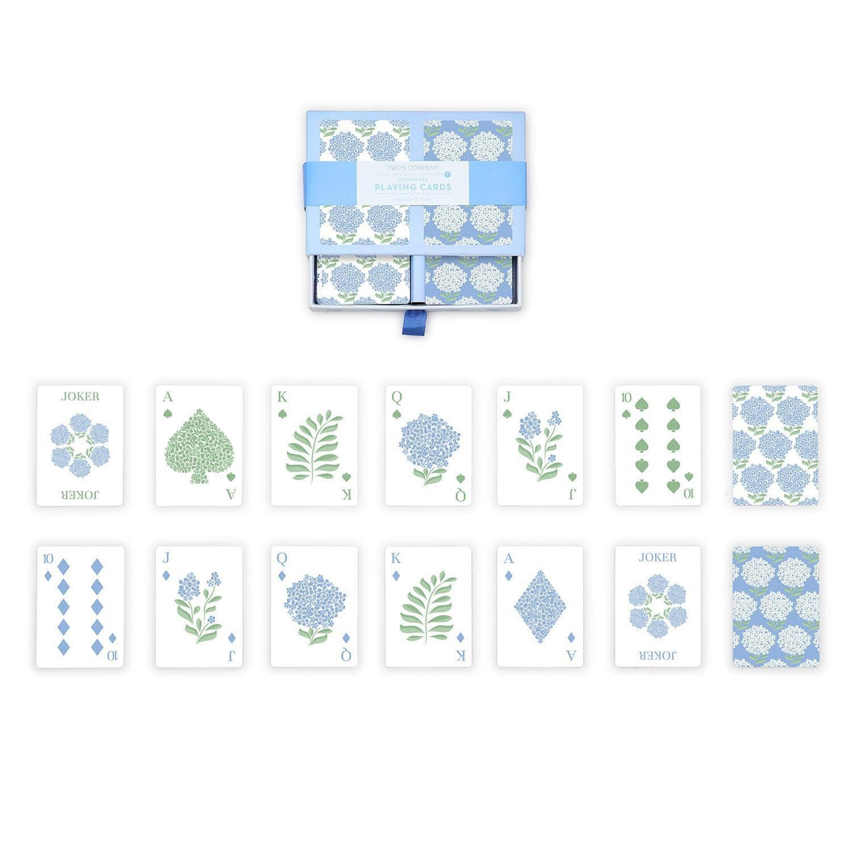 Two's Company Hydrangea deck uses premium paper for durability and handling.