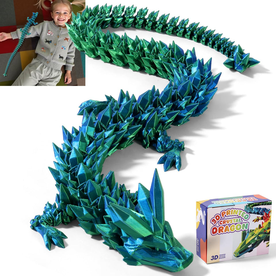 TXB3DOK blue-green 24-inch articulating dragon shown as a bold room accent with dynamic pose