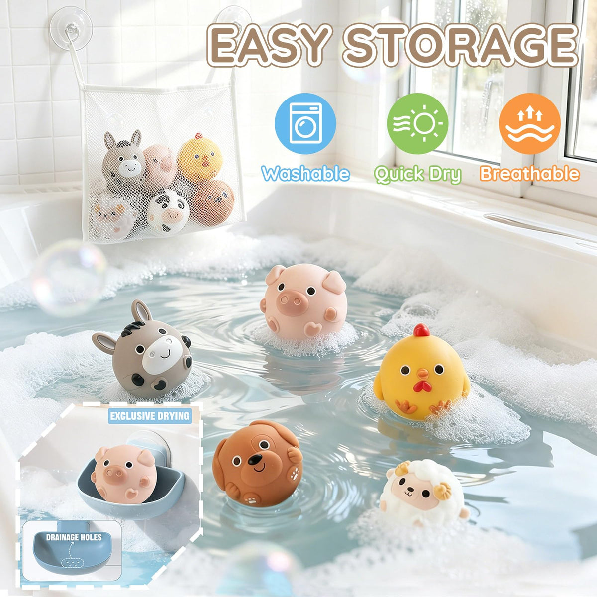TXTLDB No-Hole Farm Bath Toy Catching Net helps scoop figures