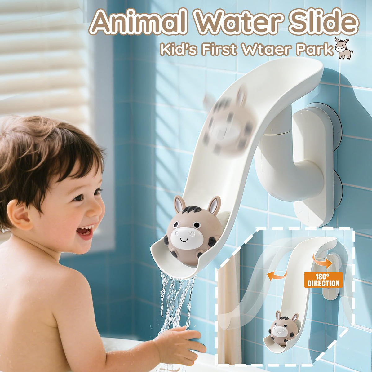 TXTLDB No-Hole Farm Bath Toy Slide shown for sliding bath time play