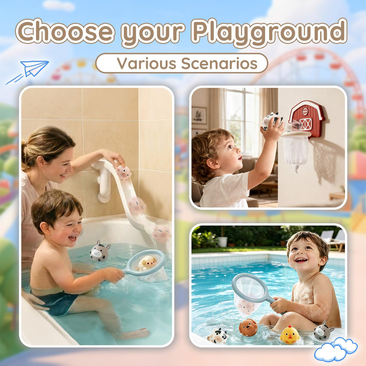 TXTLDB No-Hole Farm Bath Toy Suction Cups secure on tiles