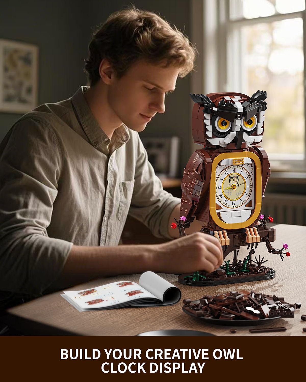 TYCOLE Owl Clock Building Set in-progress build with numbered bags supports focused learning.