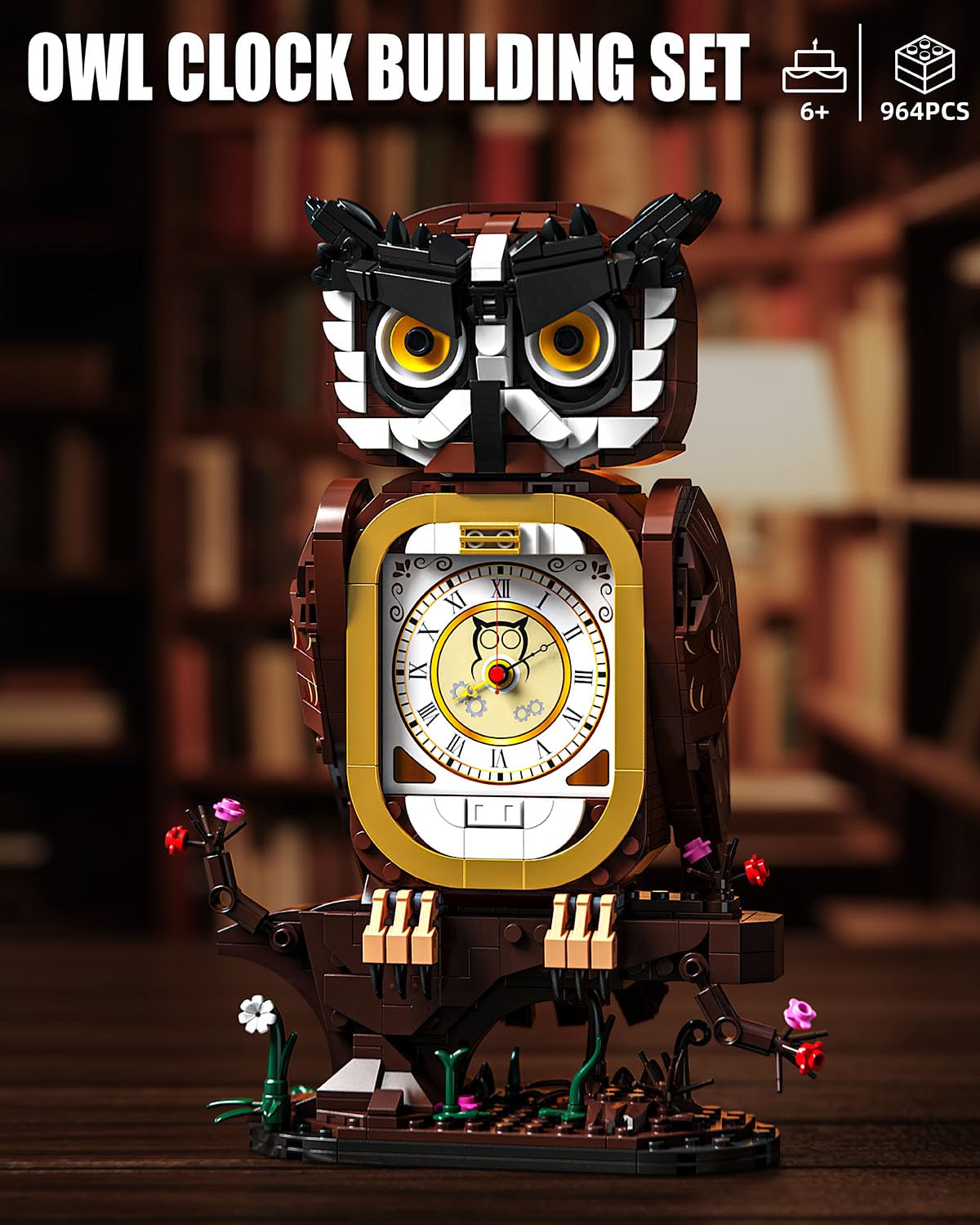 TYCOLE Owl Clock Building Set rotating dial close-up highlights smooth movement for authentic use.