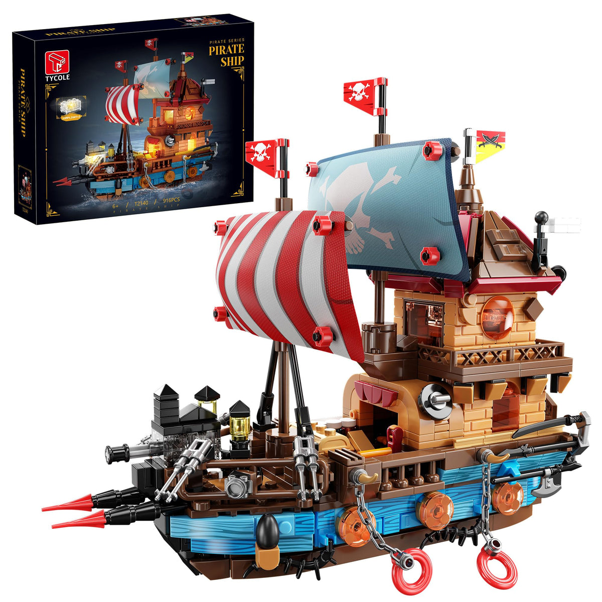 TYCOLE pirate ship front view shows a classic build ready for play and display