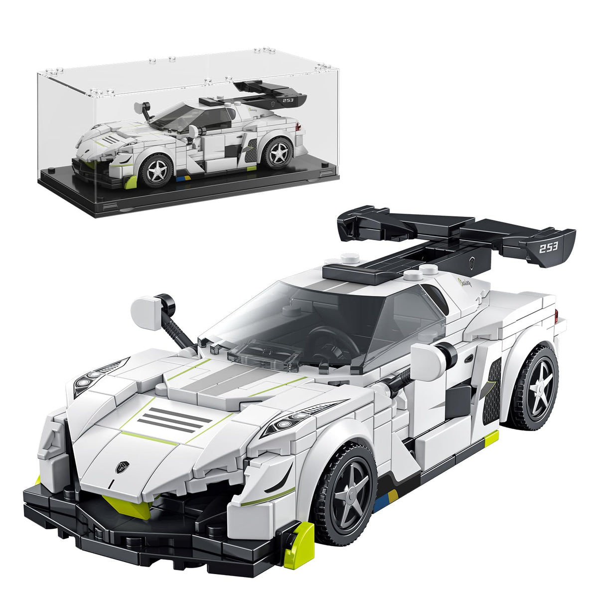 TYCOLE race car model displayed in a clear display case for home decor